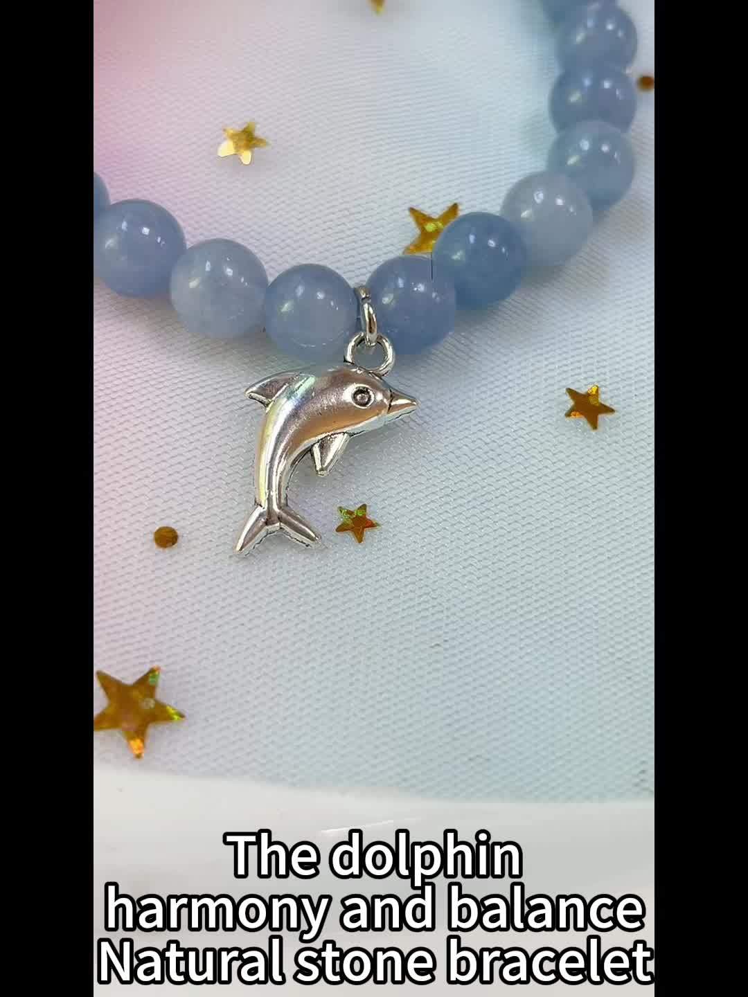Ocean Themed Natural Aquamarine Dolphin Pendant Bracelet